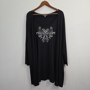 Selection by Ulla Popken‎ Top Tunic 24/26 Black Faux Twin Set Embroidered Beaded